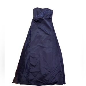 David’s Bridal Elegant Navy Blue Strapless Evening Gown Dress